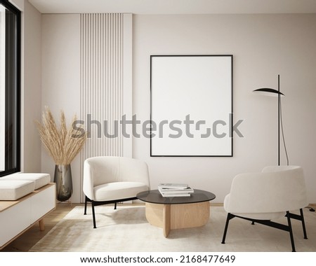 mock up poster frame in modern interior background, living room, Scandinavian style, 3D render, 3D illustration
