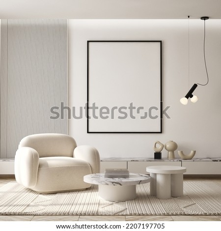 mock up poster frame in modern interior background, living room, Scandinavian style, 3D render, 3D illustration