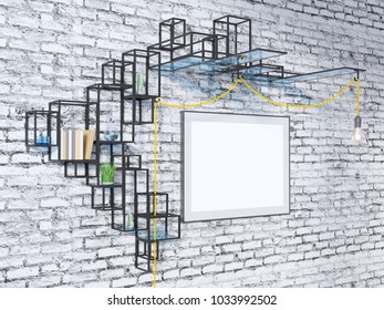 mock up poster frames in hipster interior background, Scandinavian style, 3D render, 3D illustration