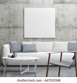 Mock Poster Living Room Minimalism Interior Stock Illustration ...