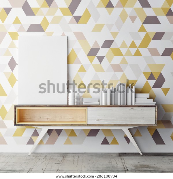 Decorative 3d grey and yellow geometric wall