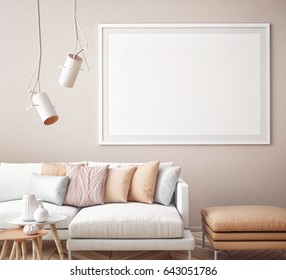 mock up poster with vintage pastel hipster minimalism loft interior background, 3D rendering,  - Powered by Shutterstock