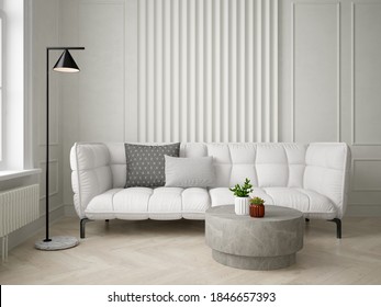 Mock up poster in white interior room 3 d illustration - Shutterstock ID 1846657393