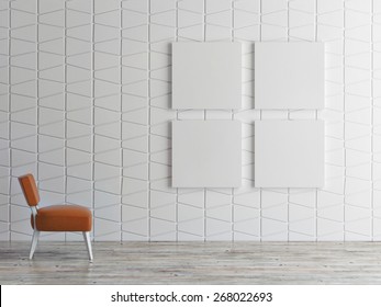 mock up posters on pattern wall, 3d illustration