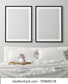 Mock Up Posters In Romantic Bedroom, Dream, 3d Illustration, 3d Render 