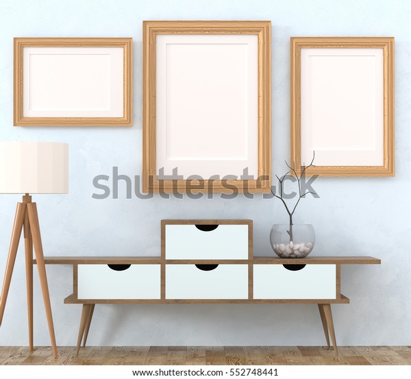 Mock Retro Interior Light Wooden Cabinet Stock Illustration 552748441