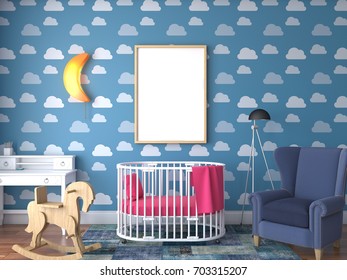 Mock Scene 3d Render Children Room Stock Illustration 703315207 ...