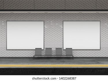 Mock Up View Of An Subway Billboard Advertisement - 3d Rendering