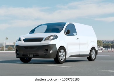 Mock Up View Of A Van On A Parking Lot - 3d Rendering