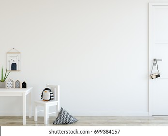 mock up wall in child room interior. Wall art. Interior scandinavian style. 3d rendering, 3d illustration