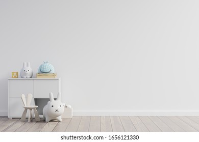 Mock up wall in the children's room in white wall background .3d rendering