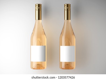 Mockup 2 Pink wines bottle on a white studio. 3d rendering.