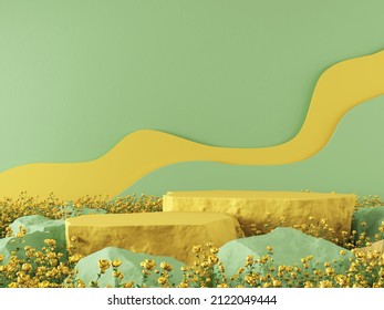 mockup 3d background yollow flower tone concept 3d rendering