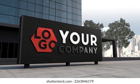 mockup 3d logo facade sign standing front 
