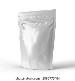 Mockup Blank Filled Retort Foil Pouch Bag Packaging With Zipper. For Medicine Drugs Or Food Product Side 3D Illustration