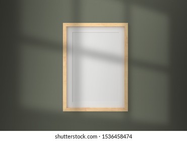 Mockup Blank Photo Frame With Shadow Leaf On The Wall, Template PSD.