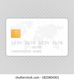Mockup Credit Card with worlds map. Empty plastic card template isolated on transparent background. Realistic style. Business and finance concept. 