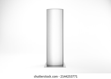 Mockup of a curved Totem display. Advertising display panel isolated on white background.View of a 3D three-dimensional illustration model of a poster display stand with light.