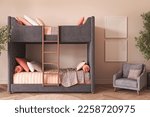 Mockup frame in children bedroom with modern classic furniture. Hamptons style. 3d render. High quality 3d illustration. 3D Illustration