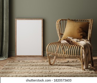 Mockup Frame Close Up In Modern Home Interior With Furniture, 3d Render