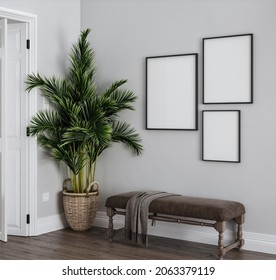 Mockup frame in hallway interior background, 3d render