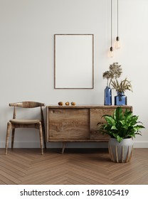 Mockup frame in living room interior,Scandinavian style,3d rendering
