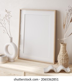 Mockup Frame In Simple Minimal Scandi Boho Style Interior, 3d Render