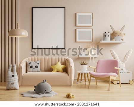 Mockup frames of various sizes in children room,kids room,nursery mockup.3d rendering