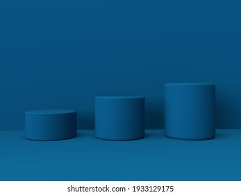 Mockup Geometric Shape Cylinder Mat Podium On Dark Blue Background. 3D Render Of Advertising Template Space For Product In Minimalist Style. Display Case Empty Showcase.