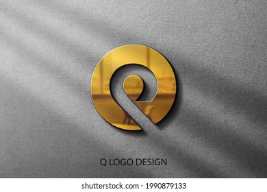 Mockup With Gold Logo, Q Logo Design