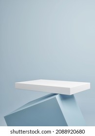 Mock-up Illustration Of Geometric Podium For Product Presentation, Blue Background, 3d Illustration.