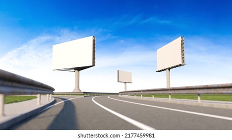 Mockup Image Of 3d Rendering Billboard Beside Highway. Mockup Sky.