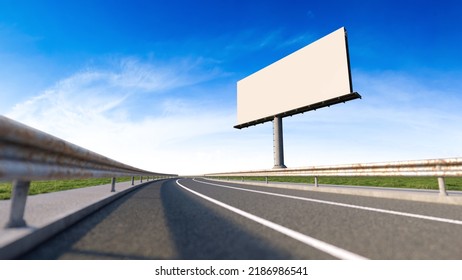 Mockup Image Of 3d Rendering Billboard Beside Highway. Mockup Sky.