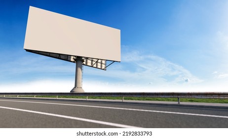 Mockup Image Of 3d Rendering Billboard Beside Highway. Mockup Sky.