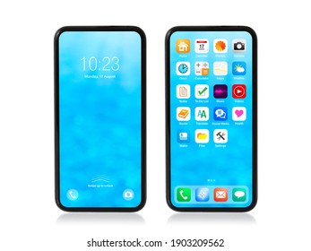 Mockup of isolated mobile phone with home screen templates - Shutterstock ID 1903209562