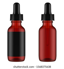 Mockup. One Frosted Amber Dropper Bottle With Blank Label. One Frosted Amber Empty Dropper Bottle.