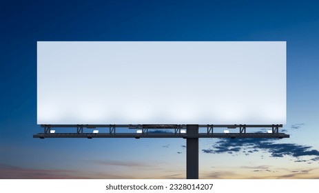 A mock-up of a outdoor billboard against the evening sky. 3d illustration