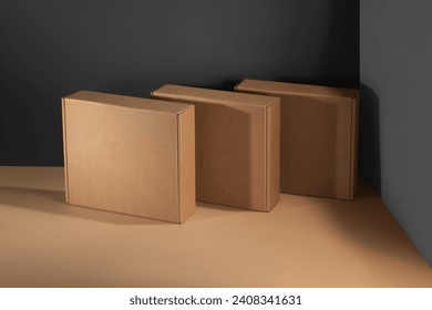 Mockup of a packaging box made of kraft brown cardboard without a logo