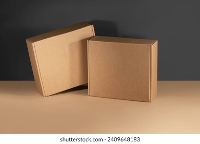 Mockup of a packaging box made of kraft brown cardboard without a logo