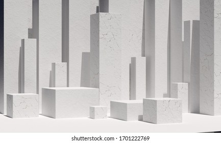 Mockup Podium For Branding And Packaging Presentation. Cosmetic And Fashion. Minimal Geometric Shapes With Marble Stone Texture. Natural Beauty Pedestal In Sunlight. 3d Render. 3d Illustration.