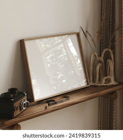 Mockup poster frame close up in interior background, 3d render