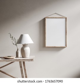 Mockup Poster Frame With Ethnic Decor Close Up In Loft Interior, 3d Render