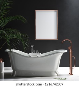 Mock-up poster frame in luxury minimalist bathroom, 3d render