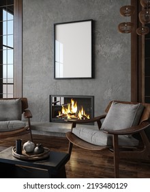 Mockup Poster In Loft Interior, Industrial Style, 3d Render