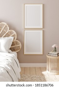 Mockup Poster In Luxury Feminine Bedroom, 3d Render