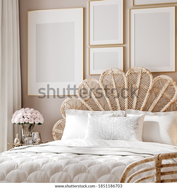 Mockup Poster Luxury Feminine Bedroom 3d Stock Illustration 1851186703