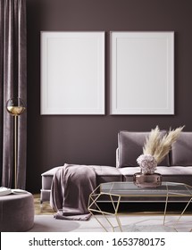 Mockup Poster In Modern Living Room Interior Background, 3D Render