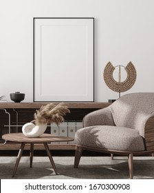 Mockup poster in modern living room interior background, 3D render