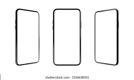 Mock-up Smart Phone Empty Screen 3D Rendering  On The White Background 3 Positons
