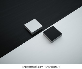 Mockup Square Business Cards. White Face And Black Back. 3D Illustration.